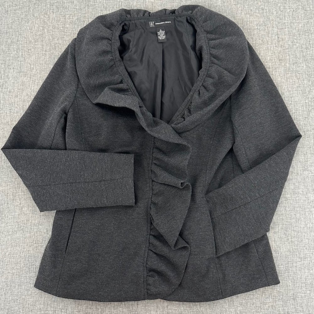 INC International‎ Concepts Snap Jacket Ruffled Medium Lined Dark Gray Black